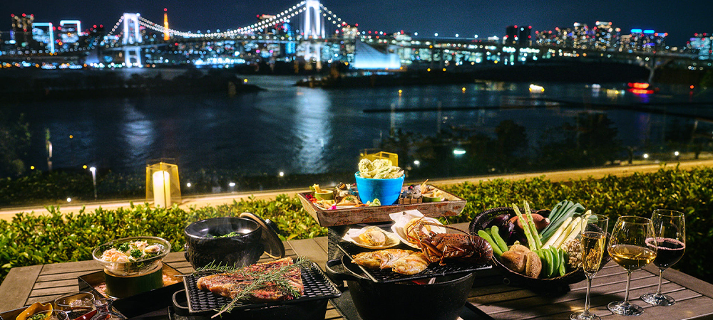 日本料理「さくら」テラス限定活伊勢海老やTボーンステーキを味わう炭火焼ペアコース